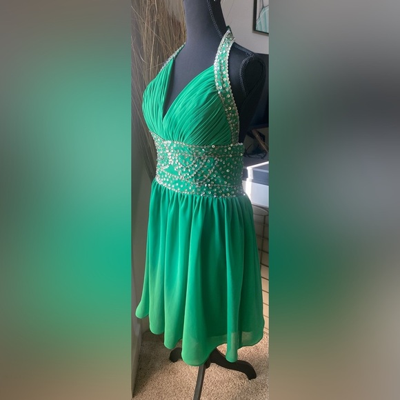 JJs House Green Sequin Backless Halter Prom, Homecoming, & Wedding Formal Dress - Picture 3 of 8
